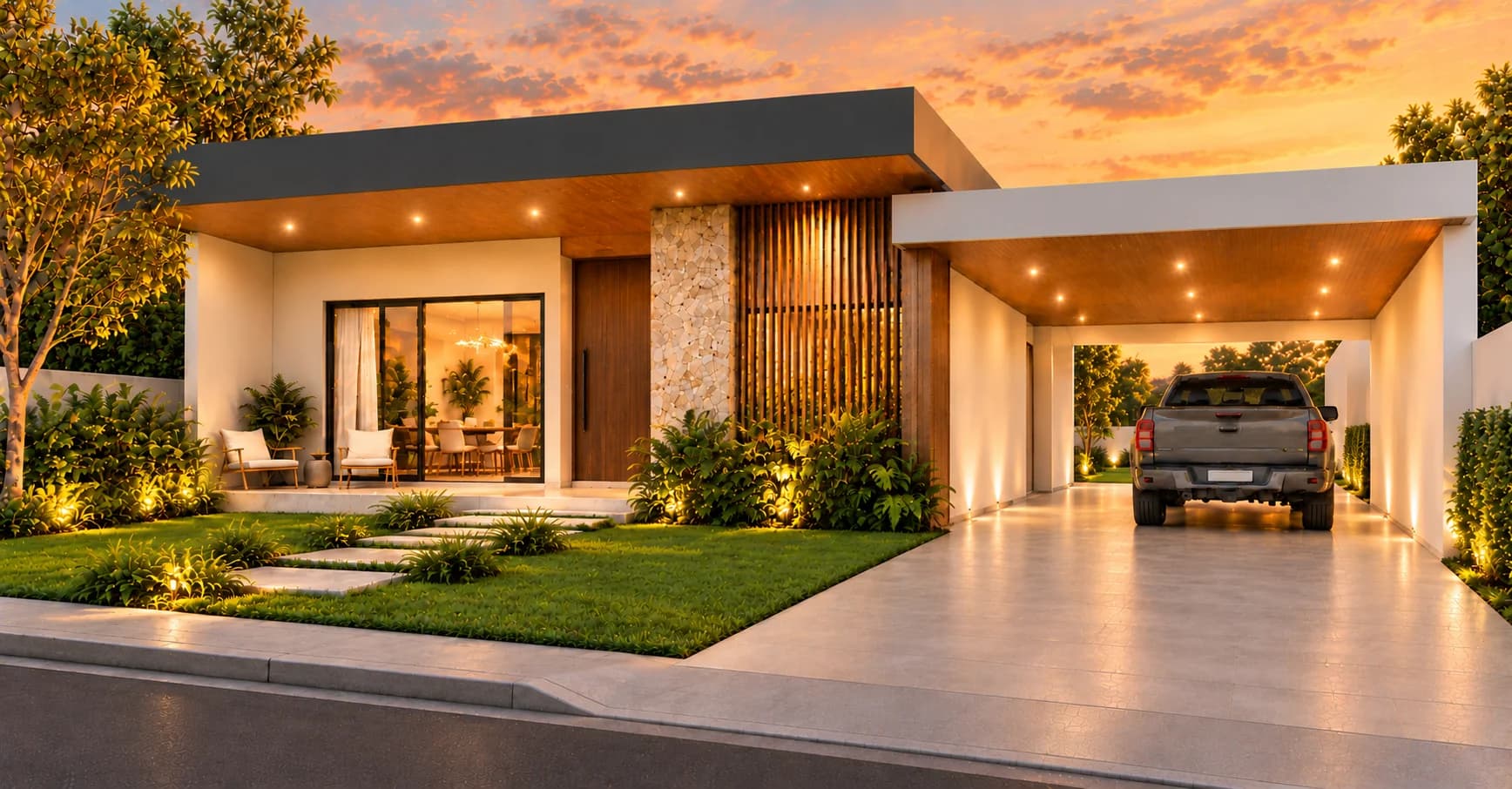 Casa Térrea Moderna com 2 Quartos, Amplo Jardim e Garagem - Imagem 1