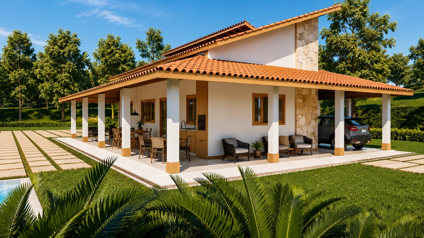 Casa de Campo Térrea Moderna com 3 Quartos e Varanda Gourmet - Imagem 1